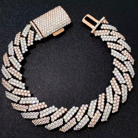 Moissanite 2-tone Cuban Link Bracelet