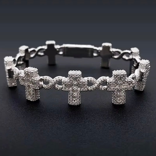 Moissanite Infinity Link Baguette Cross Bracelet