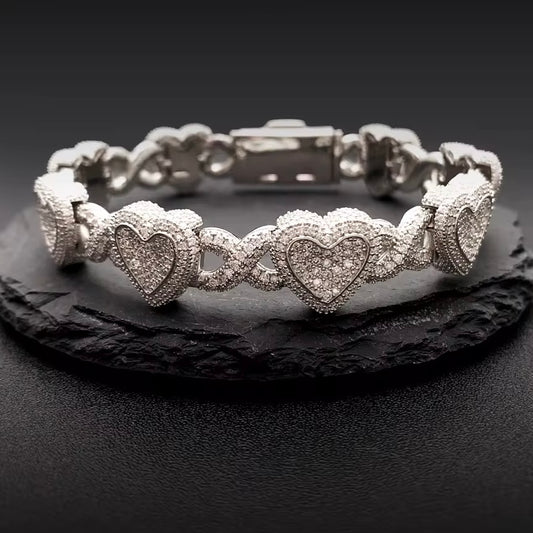 Moissanite Infinity Link Heart Bracelet