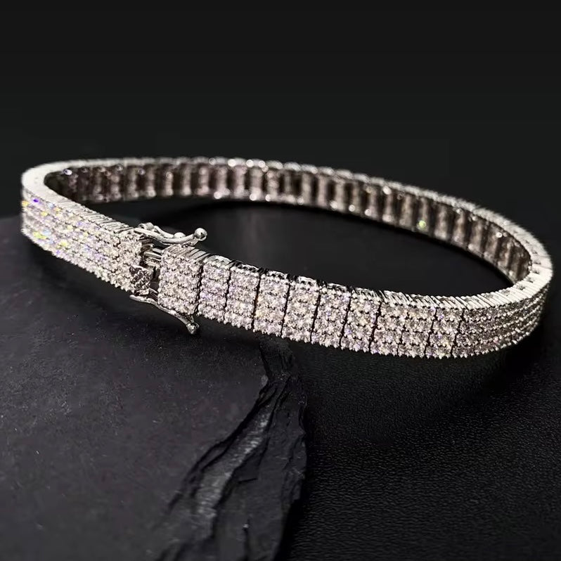 Moissanite 3-Row Cluster Bracelet
